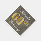 Faux Wood, Faux Gold 60th Birthday + Eigen naam Servetten (Hoek)