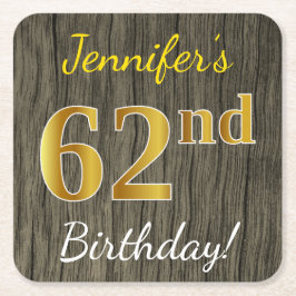 Faux Wood, Faux Gold 62nd Birthday + Eigen naam Kartonnen Onderzetters