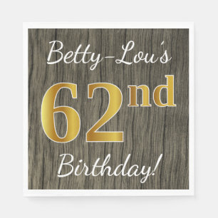Faux Wood, Faux Gold 62nd Birthday + Eigen naam Servet