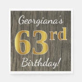Faux Wood, Faux Gold 63rd Birthday + Eigen naam Servet (Voorkant)