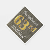 Faux Wood, Faux Gold 63rd Birthday + Eigen naam Servet (Hoek)