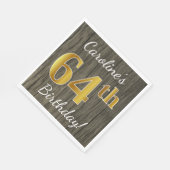 Faux Wood, Faux Gold 64th Birthday + Eigen naam Servet (Hoek)