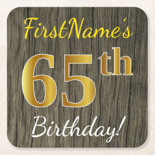 Faux Wood, Faux Gold 65th Birthday + Eigen naam Kartonnen Onderzetters