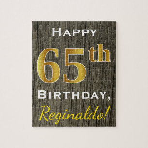 Faux Wood, Faux Gold 65th Birthday + Eigen naam Legpuzzel