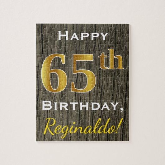 Faux Wood, Faux Gold 65th Birthday + Eigen naam Legpuzzel (Verticaal)