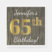 Faux Wood, Faux Gold 65th Birthday + Eigen naam Servet (Voorkant)