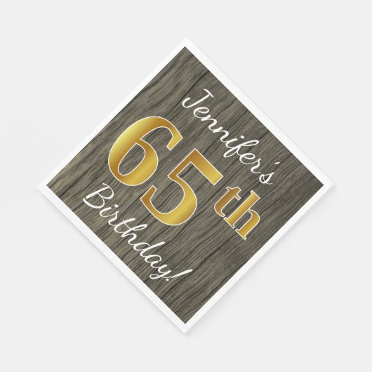 Faux Wood, Faux Gold 65th Birthday + Eigen naam Servet (Hoek)