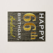 Faux Wood, Faux Gold 66th Birthday + Eigen naam Legpuzzel (Horizontaal)