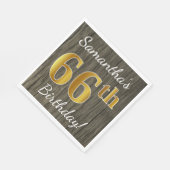 Faux Wood, Faux Gold 66th Birthday + Eigen naam Servetten (Hoek)