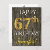 Faux Wood, Faux Gold 67th Birthday + Eigen naam Briefkaart (Voorkant / Achterkant)