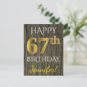 Faux Wood, Faux Gold 67th Birthday + Eigen naam Briefkaart (Staand voorkant)