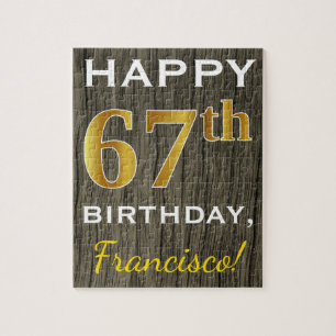 Faux Wood, Faux Gold 67th Birthday + Eigen naam Legpuzzel