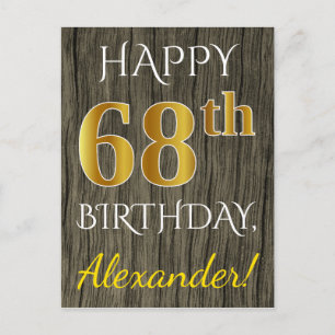Faux Wood, Faux Gold 68th Birthday + Eigen naam Briefkaart