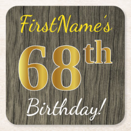 Faux Wood, Faux Gold 68th Birthday + Eigen naam Kartonnen Onderzetters