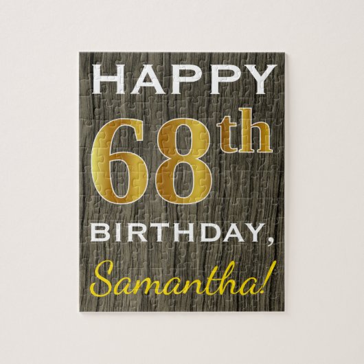 Faux Wood, Faux Gold 68th Birthday + Eigen naam Legpuzzel (Verticaal)