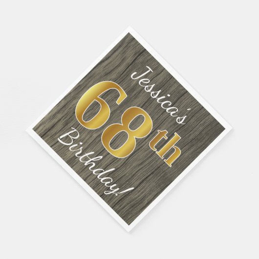 Faux Wood, Faux Gold 68th Birthday + Eigen naam Servet (Hoek)