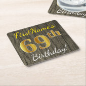 Faux Wood, Faux Gold 69th Birthday + Eigen naam Kartonnen Onderzetters (Schuin)