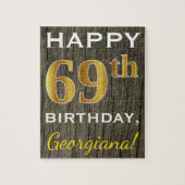 Faux Wood, Faux Gold 69th Birthday + Eigen naam Legpuzzel (Verticaal)