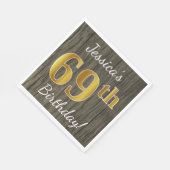 Faux Wood, Faux Gold 69th Birthday + Eigen naam Servet (Hoek)