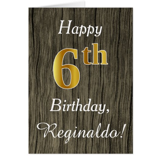 Faux Wood, Faux Gold 6th Birthday + Eigen naam (Voorkant)