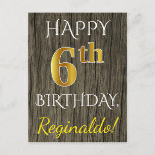 Faux Wood, Faux Gold 6th Birthday + Eigen naam Briefkaart