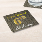 Faux Wood, Faux Gold 6th Birthday + Eigen naam Kartonnen Onderzetters (Schuin)