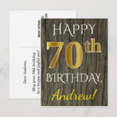 Faux Wood, Faux Gold 70th Birthday + Eigen naam Briefkaart (Voorkant / Achterkant)