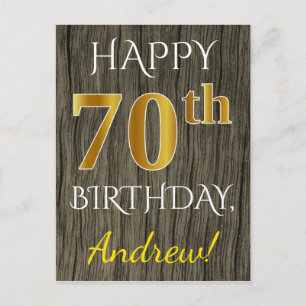 Faux Wood, Faux Gold 70th Birthday + Eigen naam Briefkaart