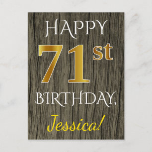 Faux Wood, Faux Gold 71st Birthday + Eigen naam Briefkaart