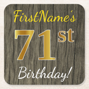 Faux Wood, Faux Gold 71st Birthday + Eigen naam Kartonnen Onderzetters