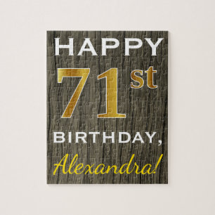 Faux Wood, Faux Gold 71st Birthday + Eigen naam Legpuzzel