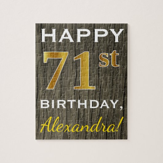 Faux Wood, Faux Gold 71st Birthday + Eigen naam Legpuzzel (Verticaal)