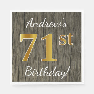 Faux Wood, Faux Gold 71st Birthday + Eigen naam Servet