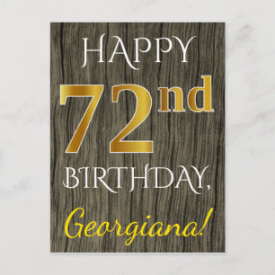 Faux Wood, Faux Gold 72nd Birthday + Eigen naam Briefkaart