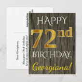Faux Wood, Faux Gold 72nd Birthday + Eigen naam Briefkaart (Voorkant / Achterkant)