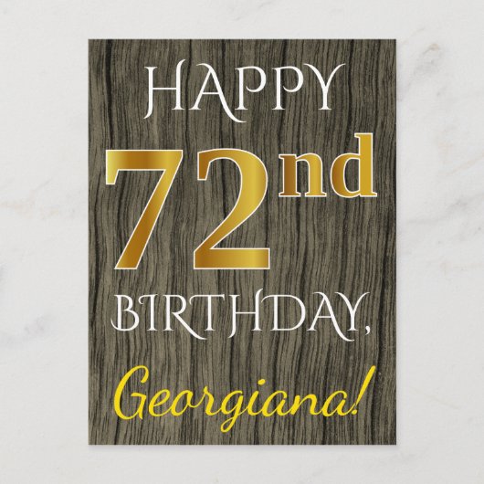 Faux Wood, Faux Gold 72nd Birthday + Eigen naam Briefkaart (Voorkant)