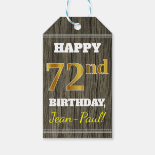 Faux Wood, Faux Gold 72nd Birthday + Eigen naam Cadeaulabel