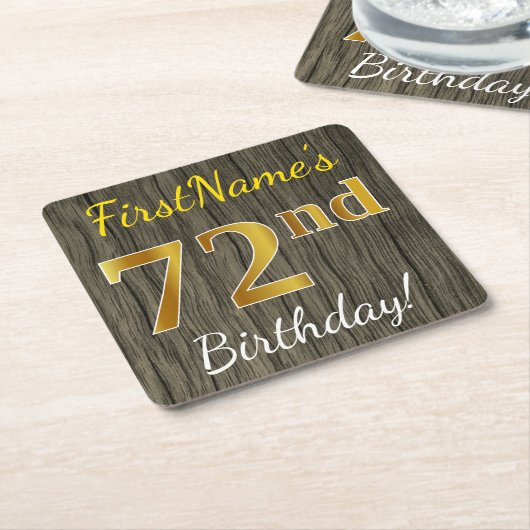 Faux Wood, Faux Gold 72nd Birthday + Eigen naam Kartonnen Onderzetters (Schuin)