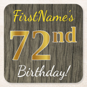 Faux Wood, Faux Gold 72nd Birthday + Eigen naam Kartonnen Onderzetters