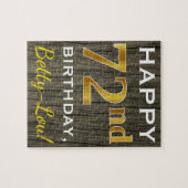 Faux Wood, Faux Gold 72nd Birthday + Eigen naam Legpuzzel (Horizontaal)