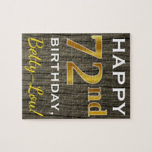 Faux Wood, Faux Gold 72nd Birthday + Eigen naam Legpuzzel (Horizontaal)