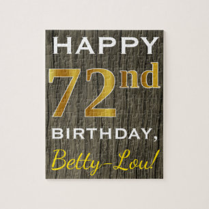 Faux Wood, Faux Gold 72nd Birthday + Eigen naam Legpuzzel