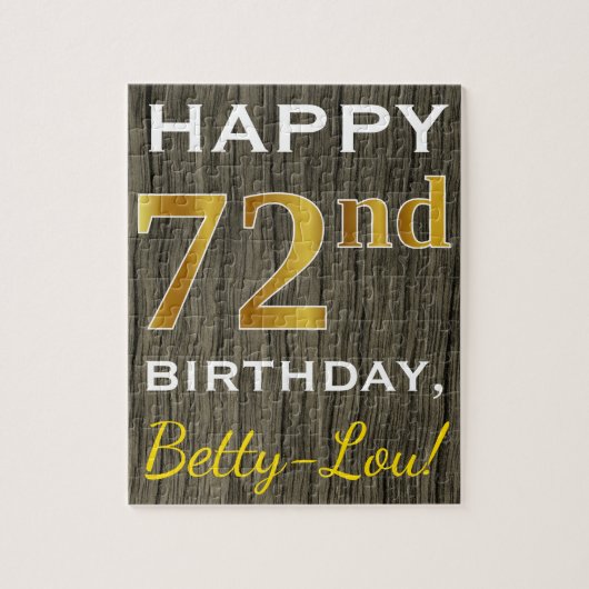 Faux Wood, Faux Gold 72nd Birthday + Eigen naam Legpuzzel (Verticaal)