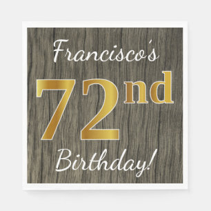 Faux Wood, Faux Gold 72nd Birthday + Eigen naam Servet