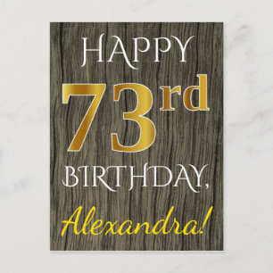 Faux Wood, Faux Gold 73rd Birthday + Eigen naam Briefkaart