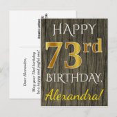 Faux Wood, Faux Gold 73rd Birthday + Eigen naam Briefkaart (Voorkant / Achterkant)