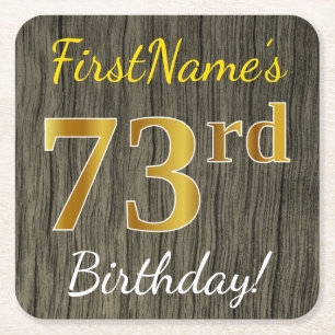 Faux Wood, Faux Gold 73rd Birthday + Eigen naam Kartonnen Onderzetters
