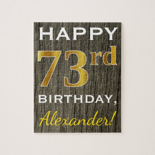 Faux Wood, Faux Gold 73rd Birthday + Eigen naam Legpuzzel (Verticaal)