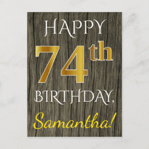 Faux Wood, Faux Gold 74th Birthday + Eigen naam Briefkaart