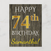 Faux Wood, Faux Gold 74th Birthday + Eigen naam Briefkaart (Voorkant)